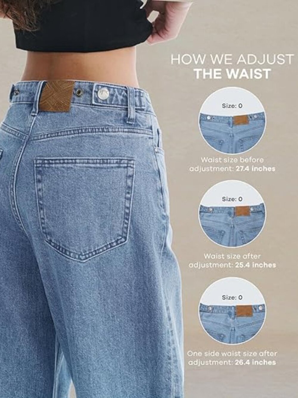 Women's Adjustable Waist Wide Leg Jeans - Picture 3 of 4
